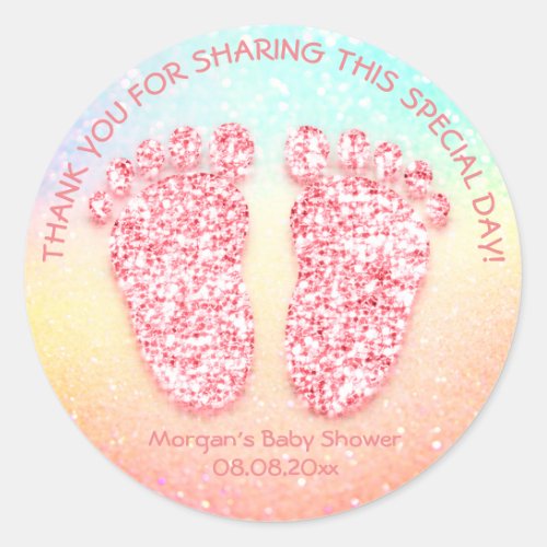 OmbreGlitter Feet Baby Shower Favor Thank Girl Boy Classic Round Sticker