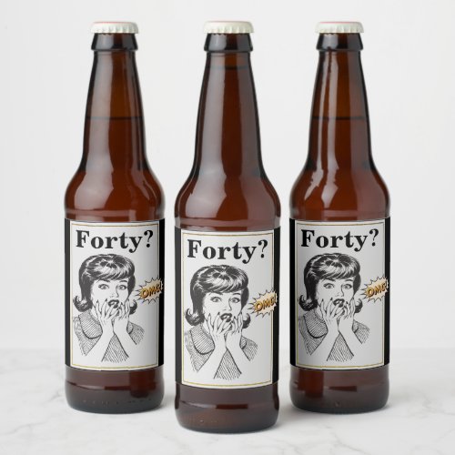 OMG 40th Birthday Party Funny Womans Birthday Beer Bottle Label