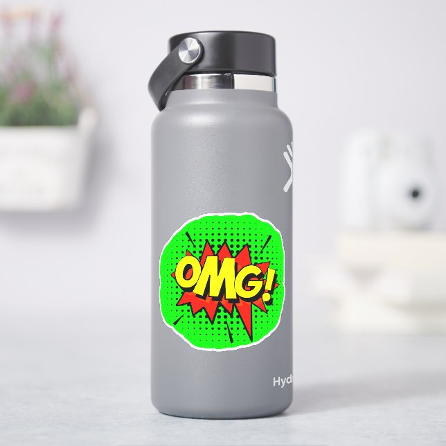 OMG Burst Pop Art Yellow Red Green  4" Vinyl Sticker (HydroFlask)