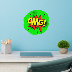 OMG Burst, Yellow Red on Green, Pop Art 12" Wall Decal