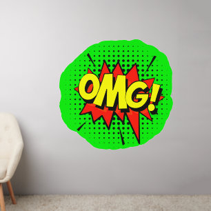 OMG Burst, Yellow Red on Green, Pop Art 50" Wall Decal