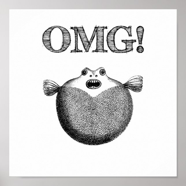 OMG Cute and Funny Blowfish Small Poster (Front)