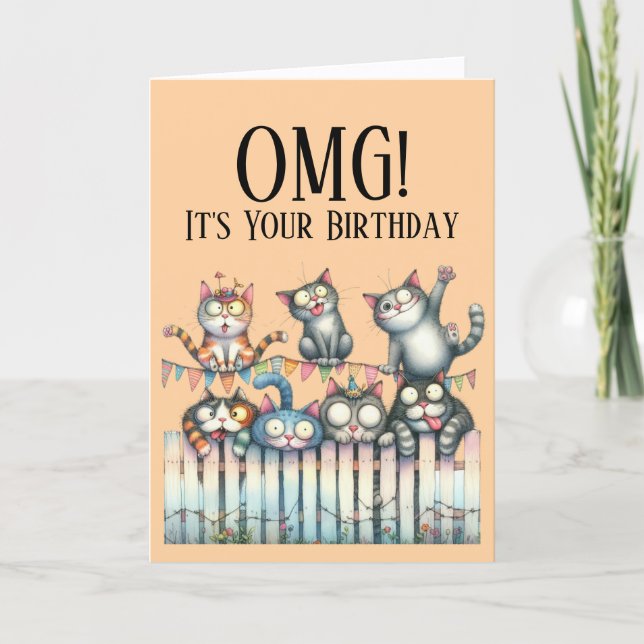 OMG Cute Cat Theme Birthday Card (Front)