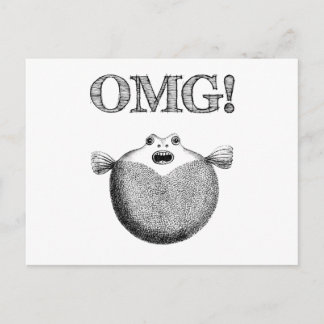 OMG! Cute & Funny Blowfish Illustration Postcard