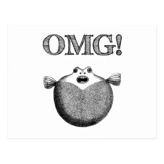 OMG! Cute & Funny Blowfish Illustration Postcard