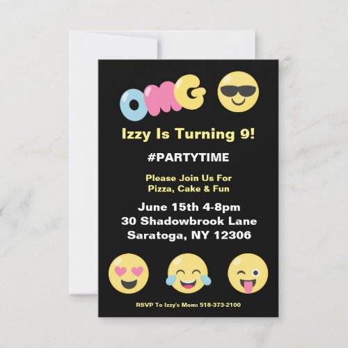 OMG Emoji Lover Birthday Invitation