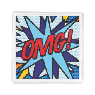 OMG Fun Retro Comic Book Pop Art Acrylic Tray