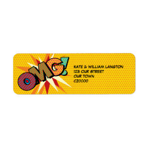 OMG Fun Retro Comic Book Pop Art Address Label