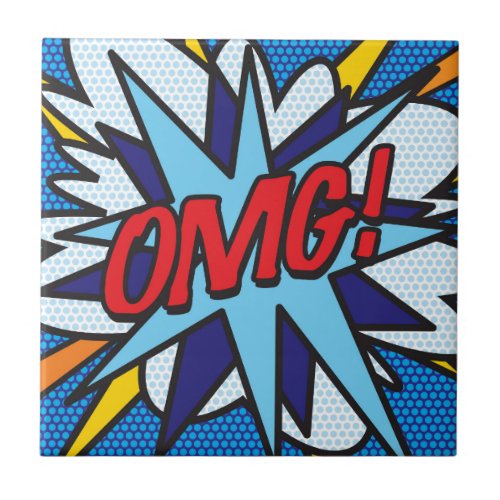 OMG Fun Retro Comic Book Pop Art Ceramic Tile