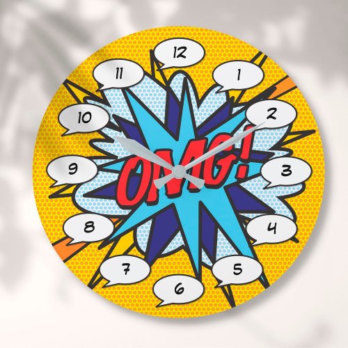 OMG Fun Retro Comic Book Pop Art Large Clock