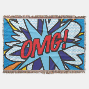 OMG Fun Retro Comic Book Pop Art Throw Blanket
