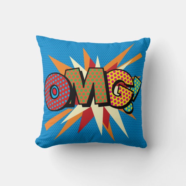 OMG Fun Retro Comic Book Pop Art Throw Pillow (Front)