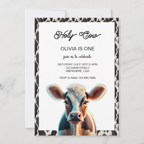 OMG Im a Cow Girl 1st Birthday Invitation
