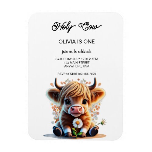 OMG Im a Cow Girl 1st Birthday Invitation Magnet
