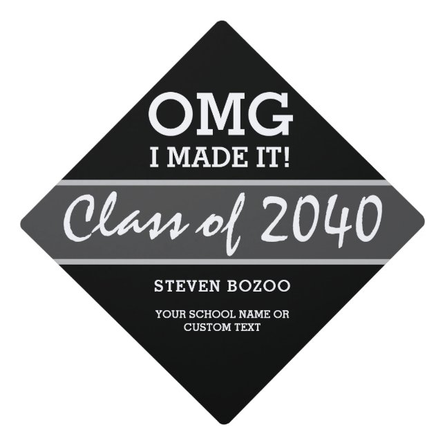 OMG I Made It Funny Quote Black Personalized Graduation Cap Topper (Front)