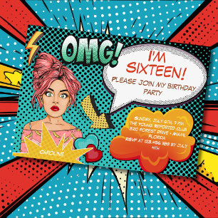 OMG! I'm... teen comics kids birthday Invitation