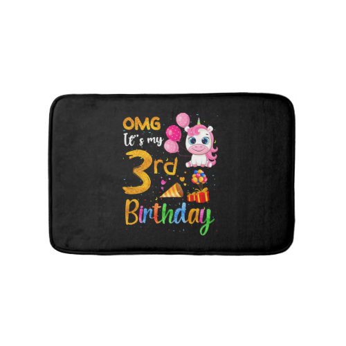 OMG Its My 3rd Birthday 3 Years Old Cute Unicorn Bath Mat