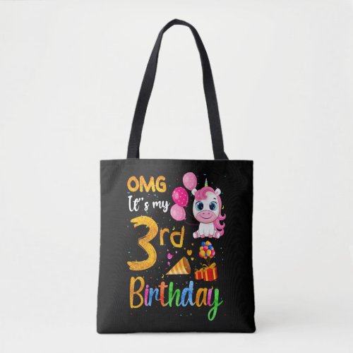 OMG Its My 3rd Birthday 3 Years Old Cute Unicorn Tote Bag