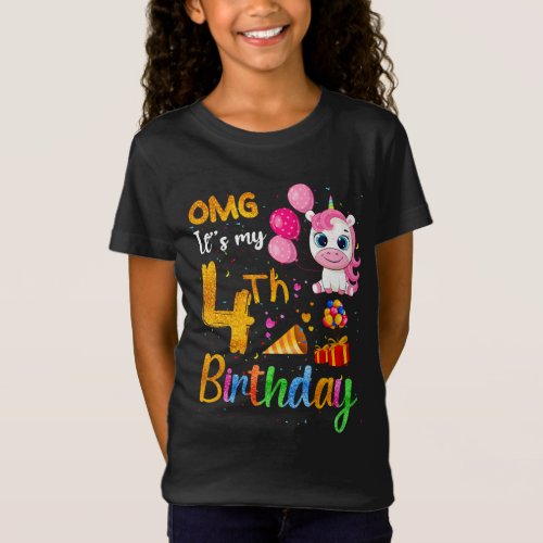 OMG Its My 4th Birthday 4 Years Old Cute Unicorn  T_Shirt
