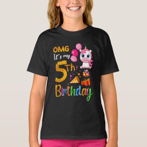 OMG Its My 5th Birthday 5 Years Old Cute Unicorn  T_Shirt