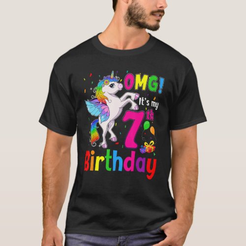 Omg Its My 7th Birthday Girls Unicorn 7 Years Old T_Shirt