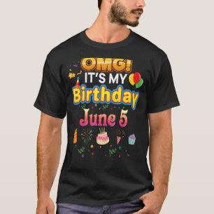 Omg It's My Birthday June 5th Vintage 5 Happy Kid  T-Shirt