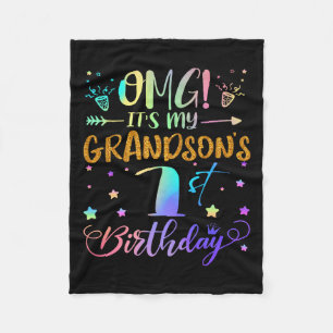 Omg Its My Grandsons 1st Birthday Sweet 1 Years Ol Fleece Blanket