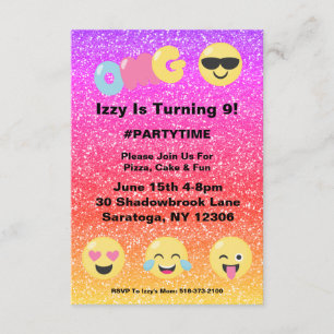 OMG Ombre Glitter Emoji Birthday Invitation