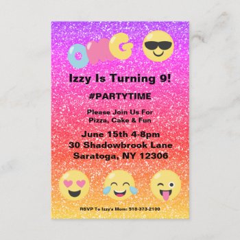 Omg Ombre Glitter Emoji Birthday Invitation by MishMoshEmoji at Zazzle