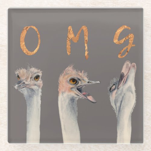 OMG Ostriches Glass Coaster