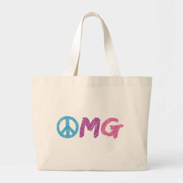 omg peace sign large tote bag (Front)