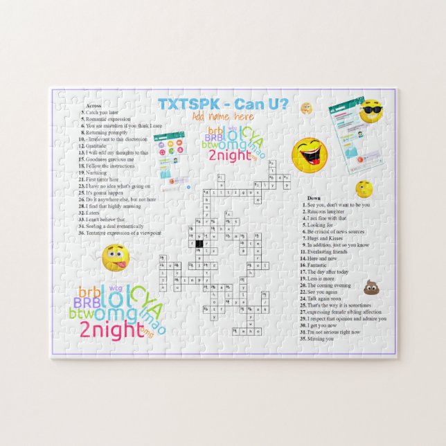 OMG TEXT SPEAK Crossword Emoji Fun Urban Slang Jigsaw Puzzle (Horizontal)