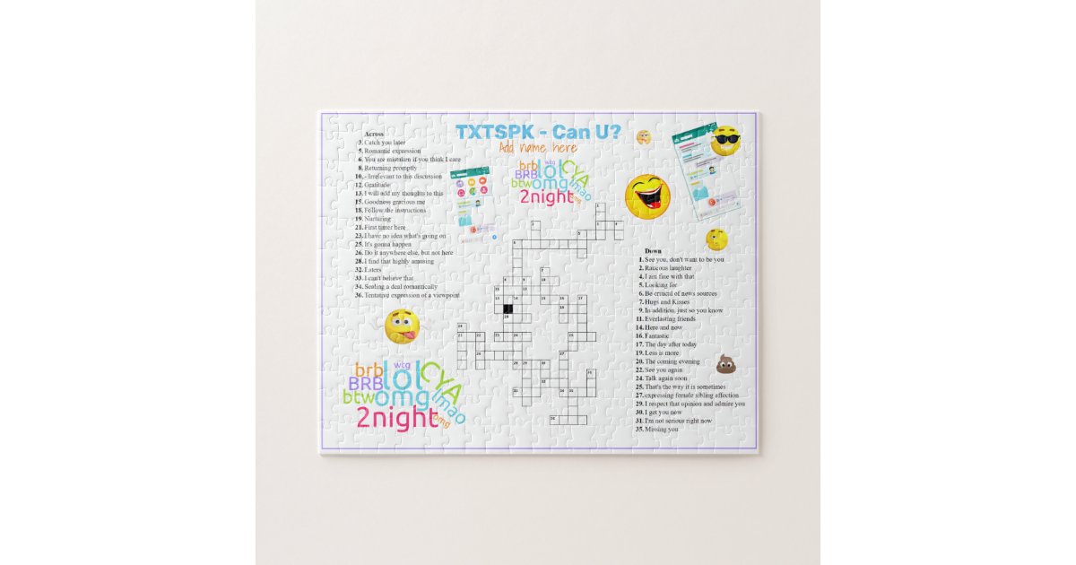 OMG TEXT SPEAK Crossword Emoji Fun Urban Slang Jigsaw Puzzle Zazzle