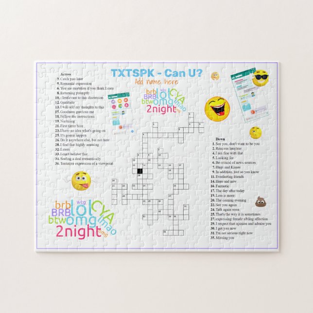 OMG TEXT SPEAK Crossword Emoji Fun Urban Slang Jigsaw Puzzle (Horizontal)