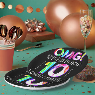 OMG! This Kid Is Now 10 Double Digits Paint Drip Paper Plates
