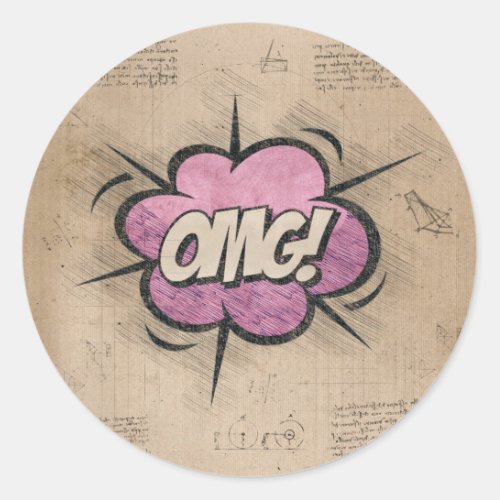 OMG Vintage Comic Book Steampunk Pop Art Classic Round Sticker