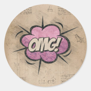 OMG! Vintage Comic Book Steampunk Pop Art Classic Round Sticker