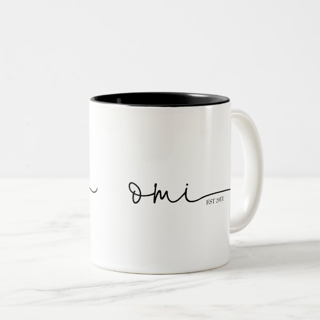 Omi Established | Grandma Gift Two-Tone Coffee Mug (Front Right)