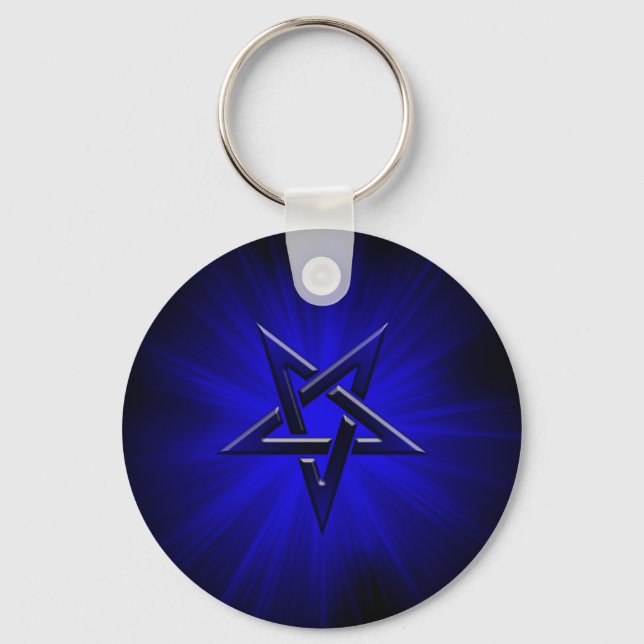 Ominous Blue Inverted Pentagram Keychain (Front)
