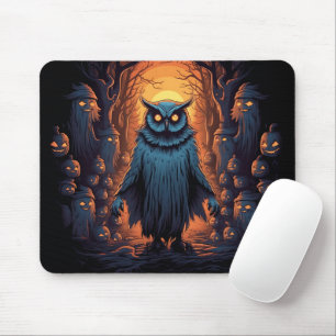 Ominous Owl On Halloween Night Graphic Halloween Mouse Pad
