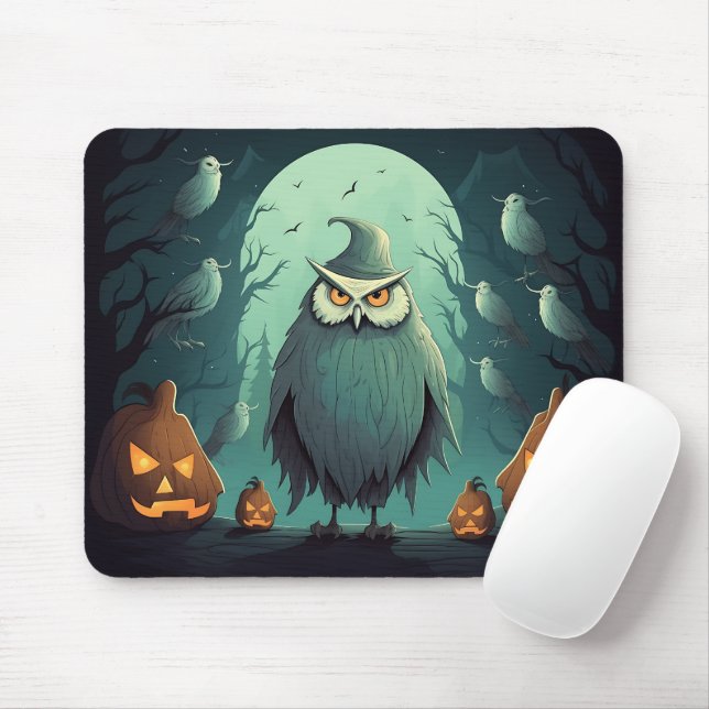 Ominous Owl On Halloween Night Graphic Halloween Mouse Pad (With Mouse)