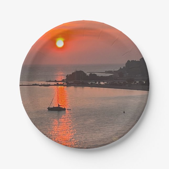 Omis Croatia Sunset Orange Sky Paper Plates (Front)