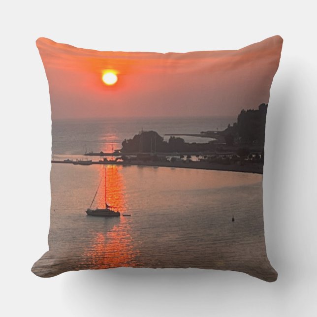 Omis Croatia Sunset Orange Sky Throw Pillow (Front)