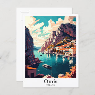 Omis Croatia Vintage Travel Potrait Illustration Postcard