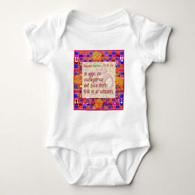 OmMantra GayatriMantra Sanskrit Script by Naveen Baby Bodysuit (Front)