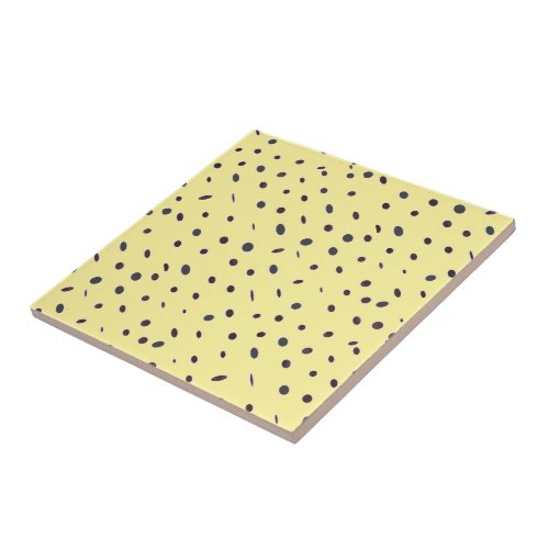 Omni dots elegant pale yellow black pattern DOTS08 Tile