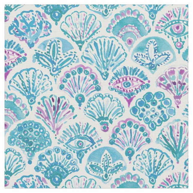 OMNISCIENT MERMAID All-Seeing Eye Scallop Fabric (Close Up)