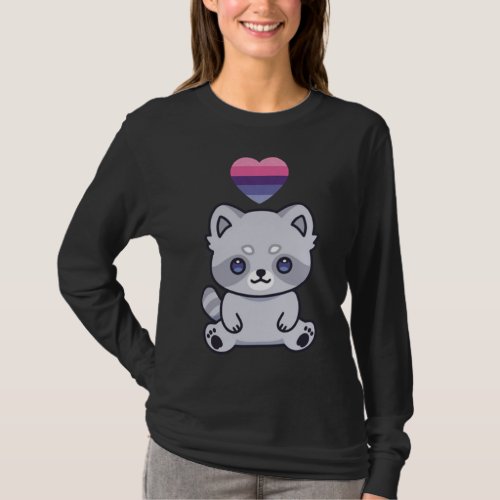 Omnisexual Raccoon LGBTQIA Pride Flag Kawaii Heart T_Shirt