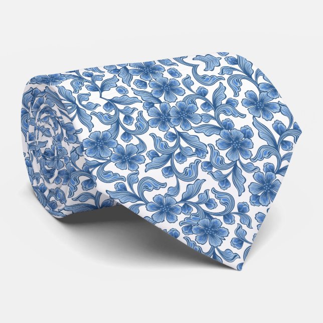 Omphalodes Blue & Skydiver Blue Wedding Keepsake  Neck Tie (Rolled)