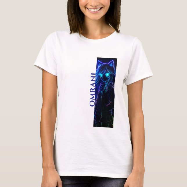 Omrani Light-Drawn Girl – Luminous Art T-Shirt (Front)
